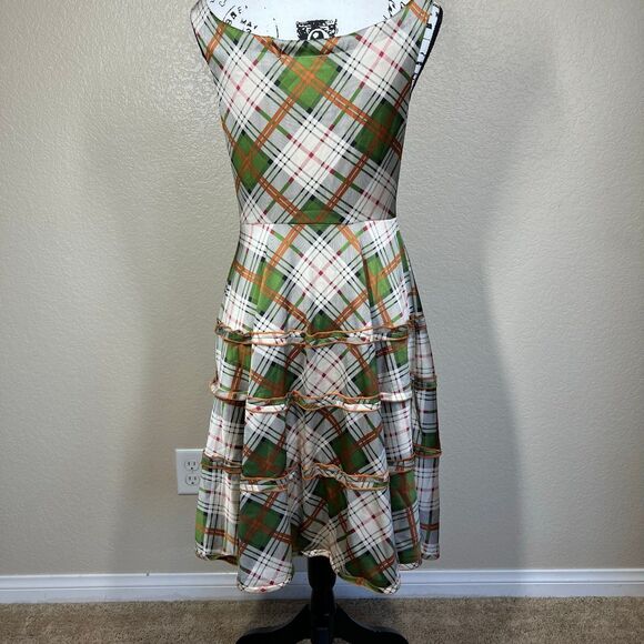 Coconinno 'Ever So Sweetheart' Plaid Dress Green rust orange cream size S boho - Picture 12 of 14
